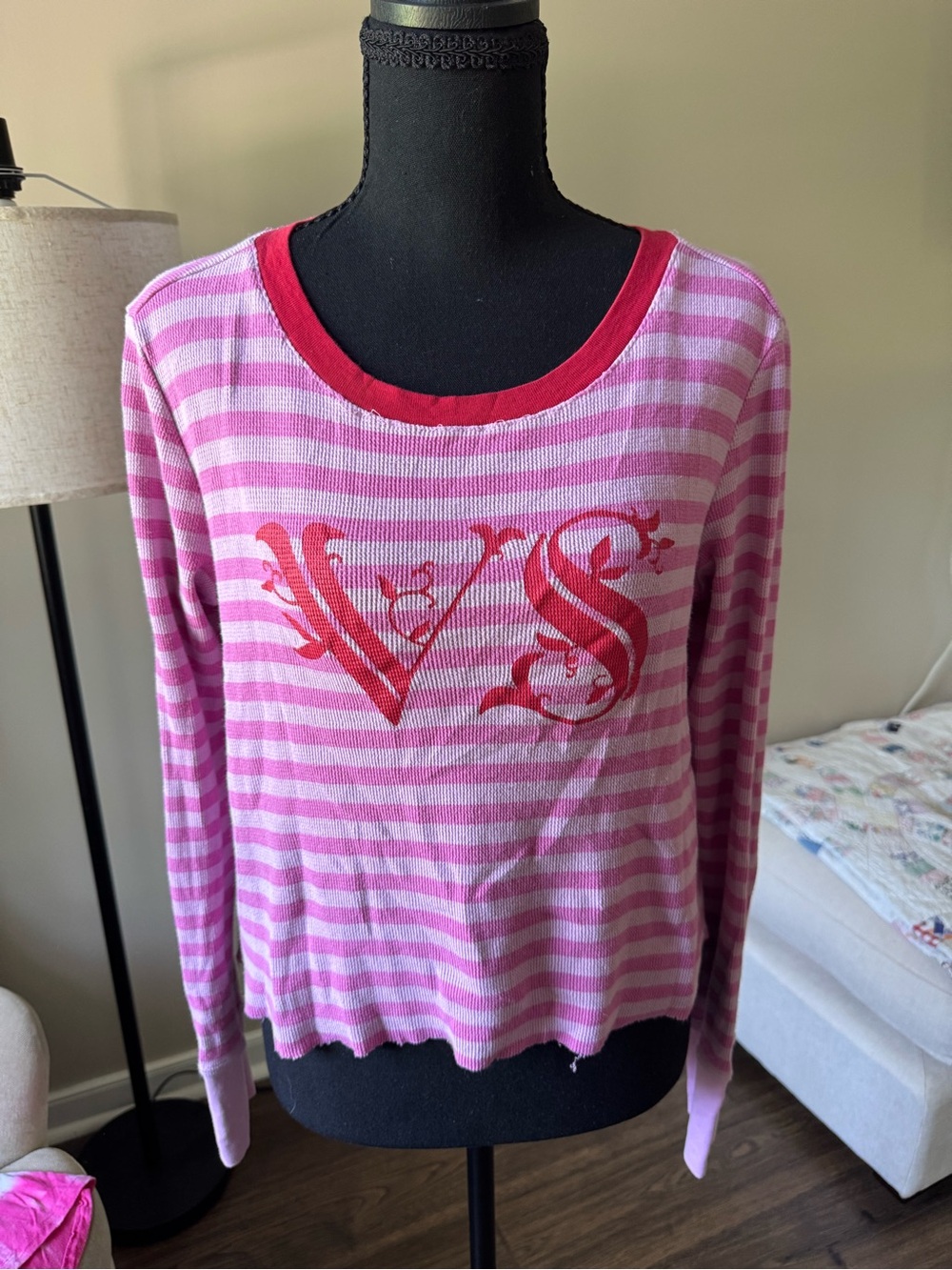 Victoria's Secret Pink Striped Top with Red Trim